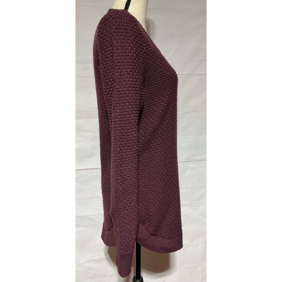 DULUTH TRADING CO sz S burgundy wool blend waffle texture v neck sweater - Picture 3 of 8
